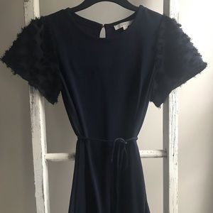 Deep navy tie waist dress